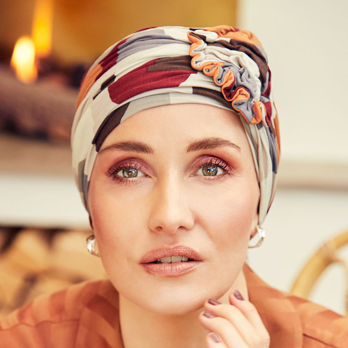 HocLotus Turban - Printed 0793 Caramel Graphics