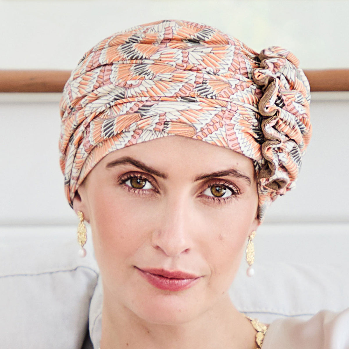 HocLotus Turban - Printed 4022 Orange Elements
