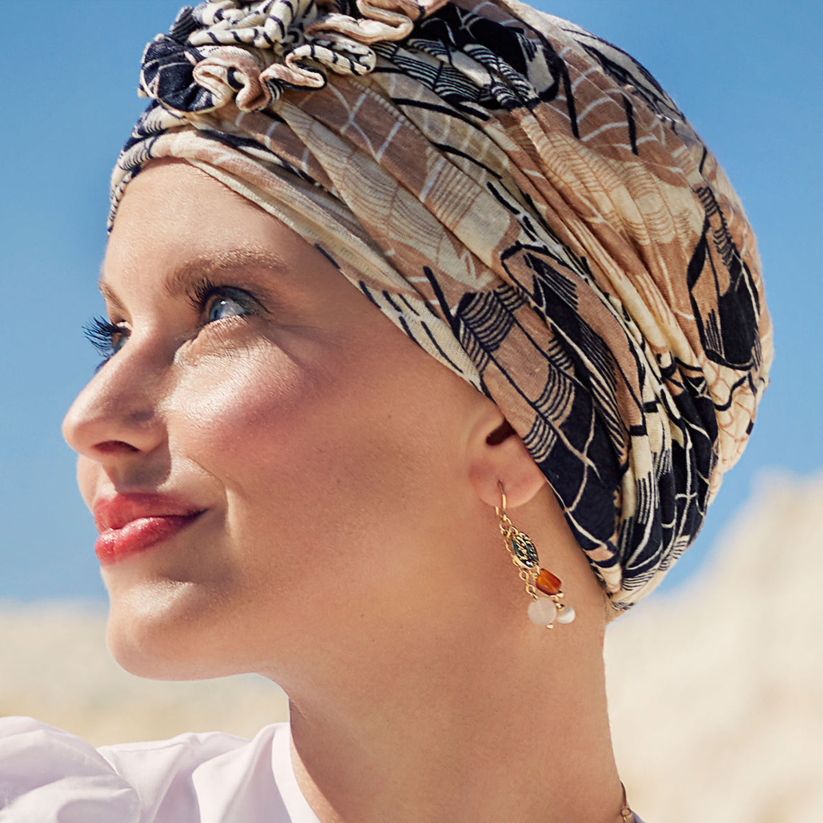 HocLotus Turban - Printed (Linen) 0695 Caramel Dreams