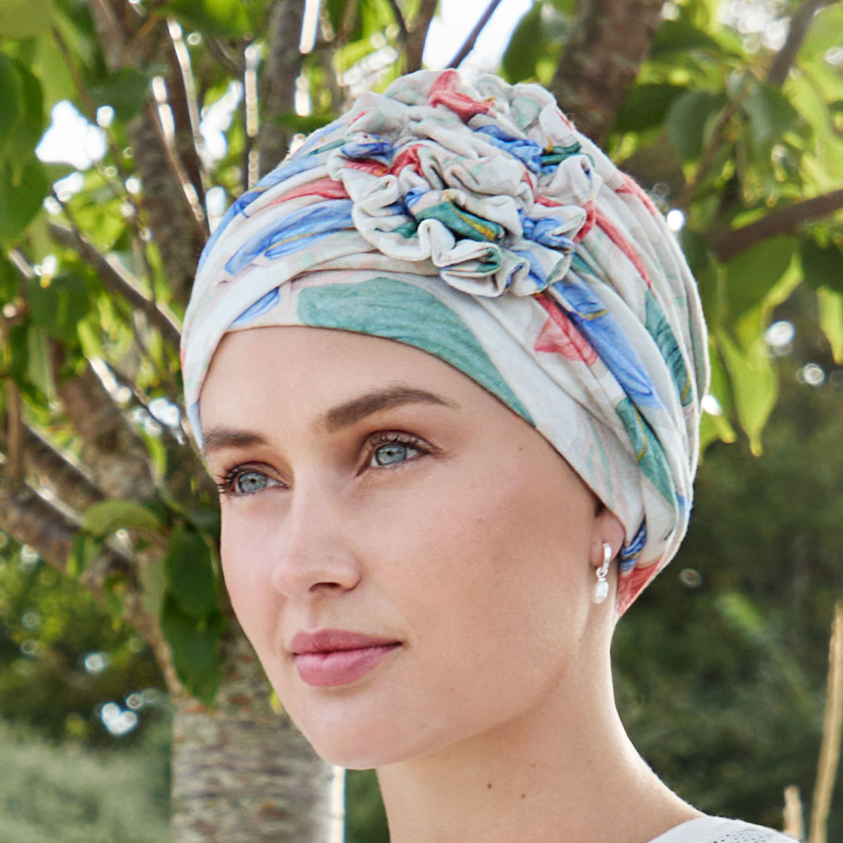 HocLotus Turban - Printed (Linen) 4080 Tropical Blossom