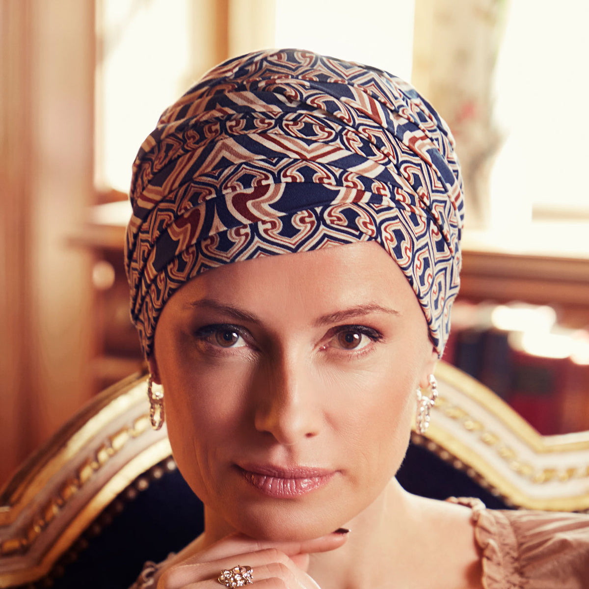 HocShanti Turban - Printed 0881 Endless Shapes Of Blue