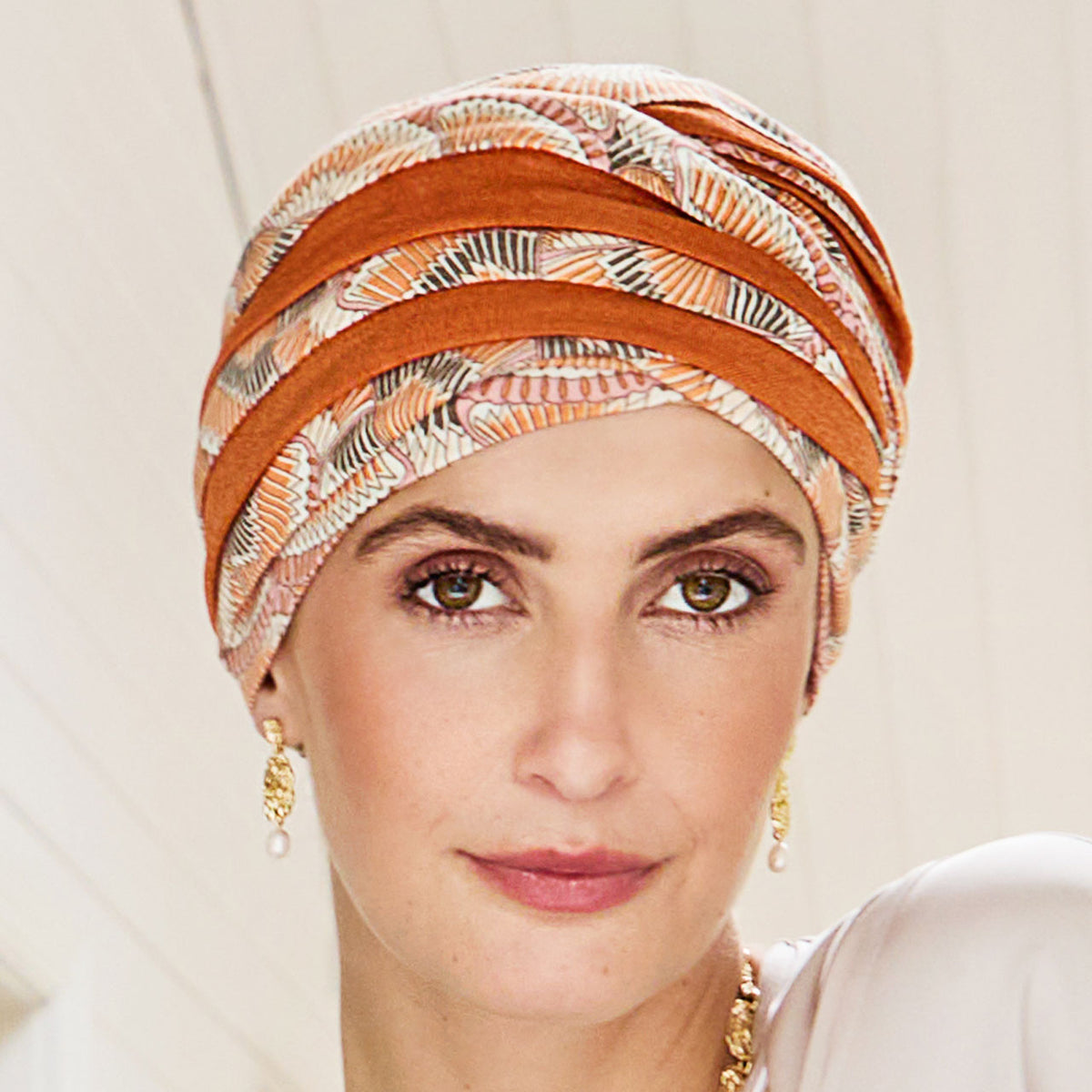 HocShanti Turban - Printed 4022 Orange Elements