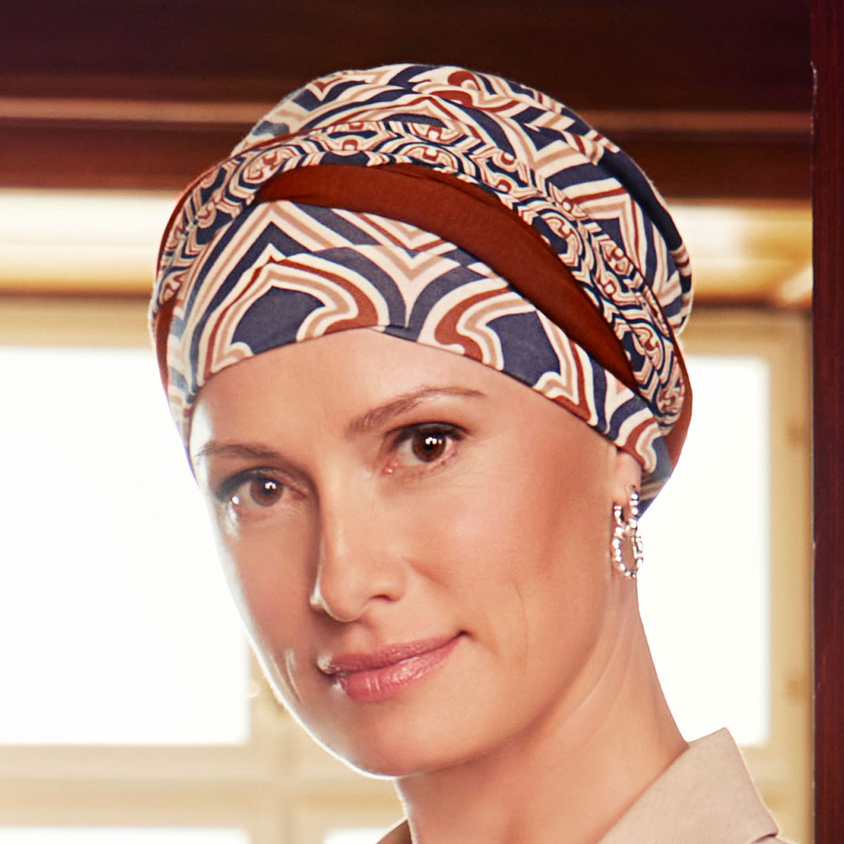 Turbante HocShakti - Stampato 0881 Forme infinite di blu