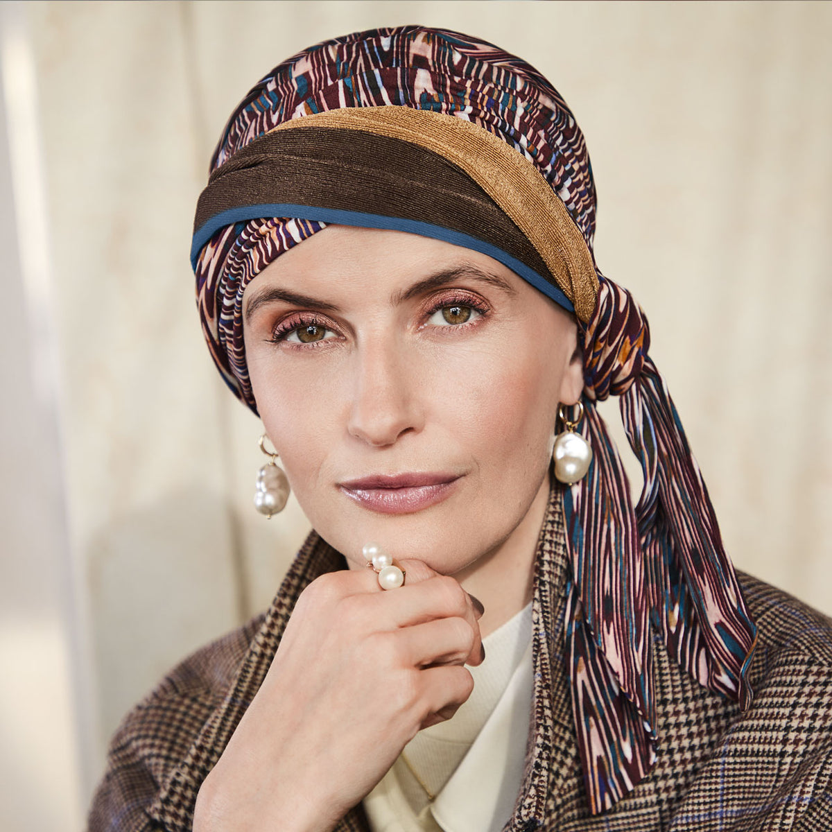 HocBeatrice Turban with Ribbons 4118 Ikat Mystery