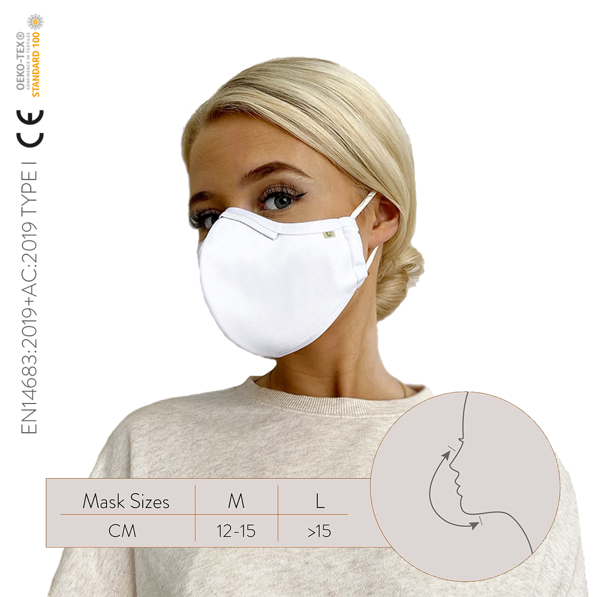 HocReusable Face Mask (L / White)