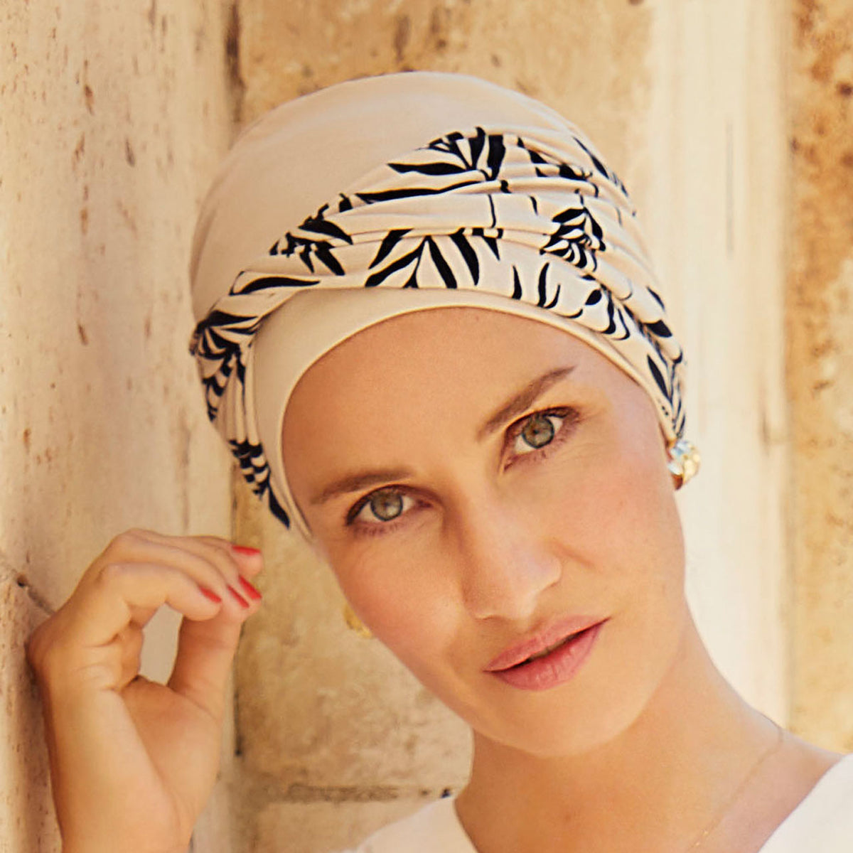 HocShakti Turban - with Printed Headband 0849 Perfectly Pale with Leaf