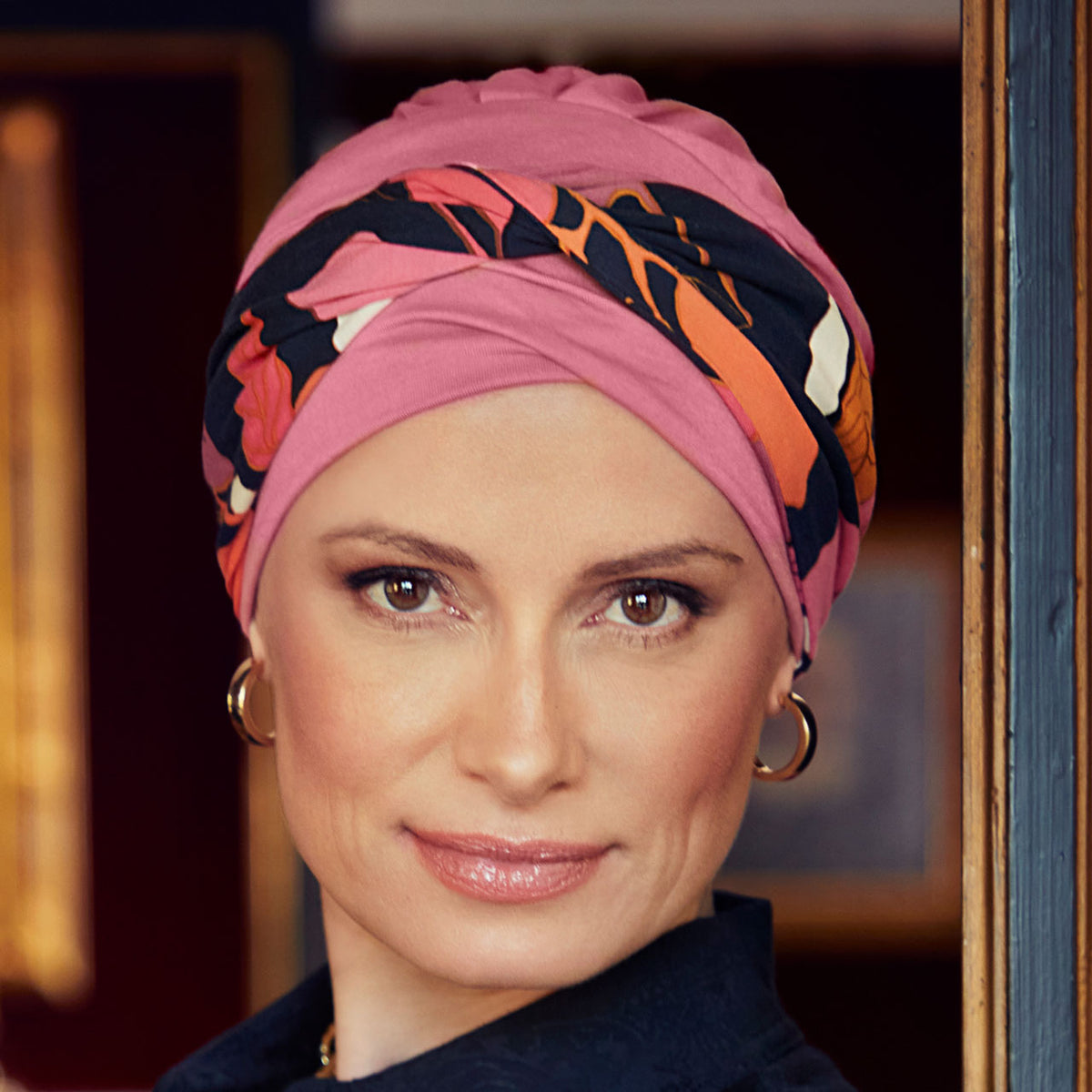 HocShakti Turban - with Printed Headband 0901 Rose with Joyful Autumn