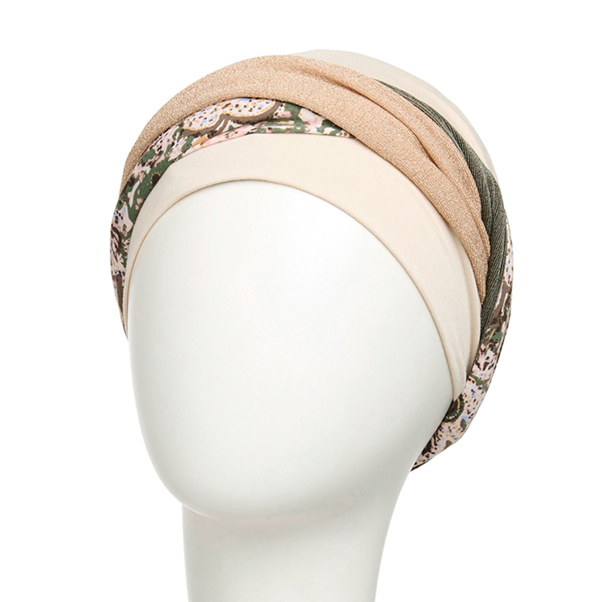 HocShakti Turban - with Printed Headband 4090 Wheat Beige w/Romance