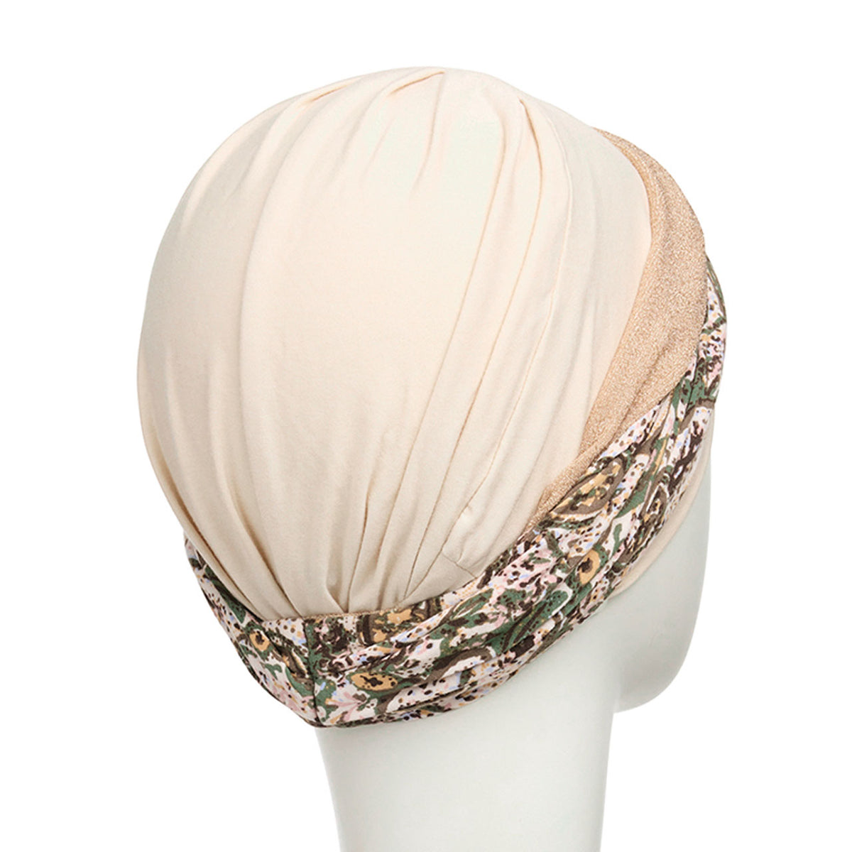 HocShakti Turban - with Printed Headband 4090 Wheat Beige w/Romance