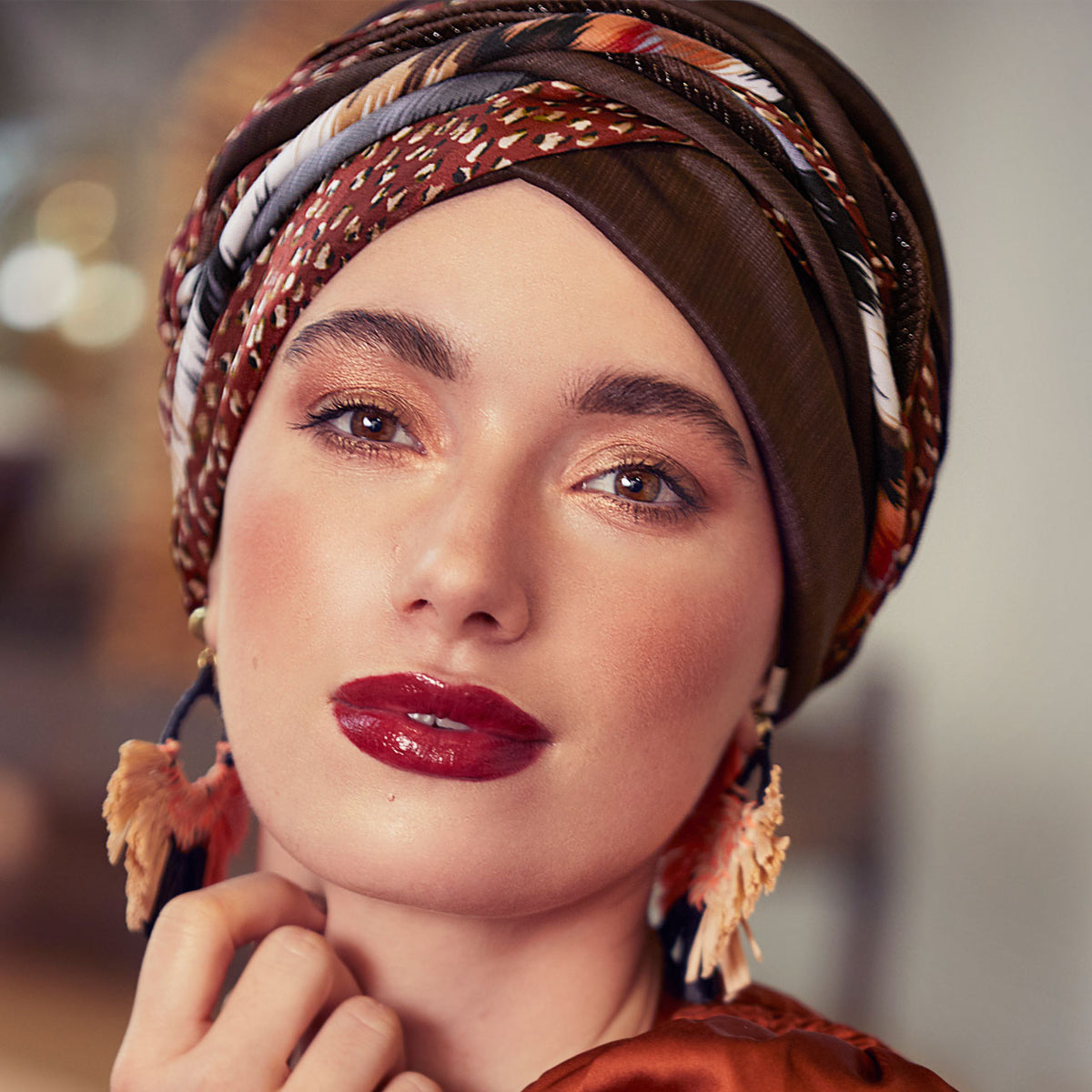 HocScarlett Turban Set - Velvet 0747 Structured Brown with Mix