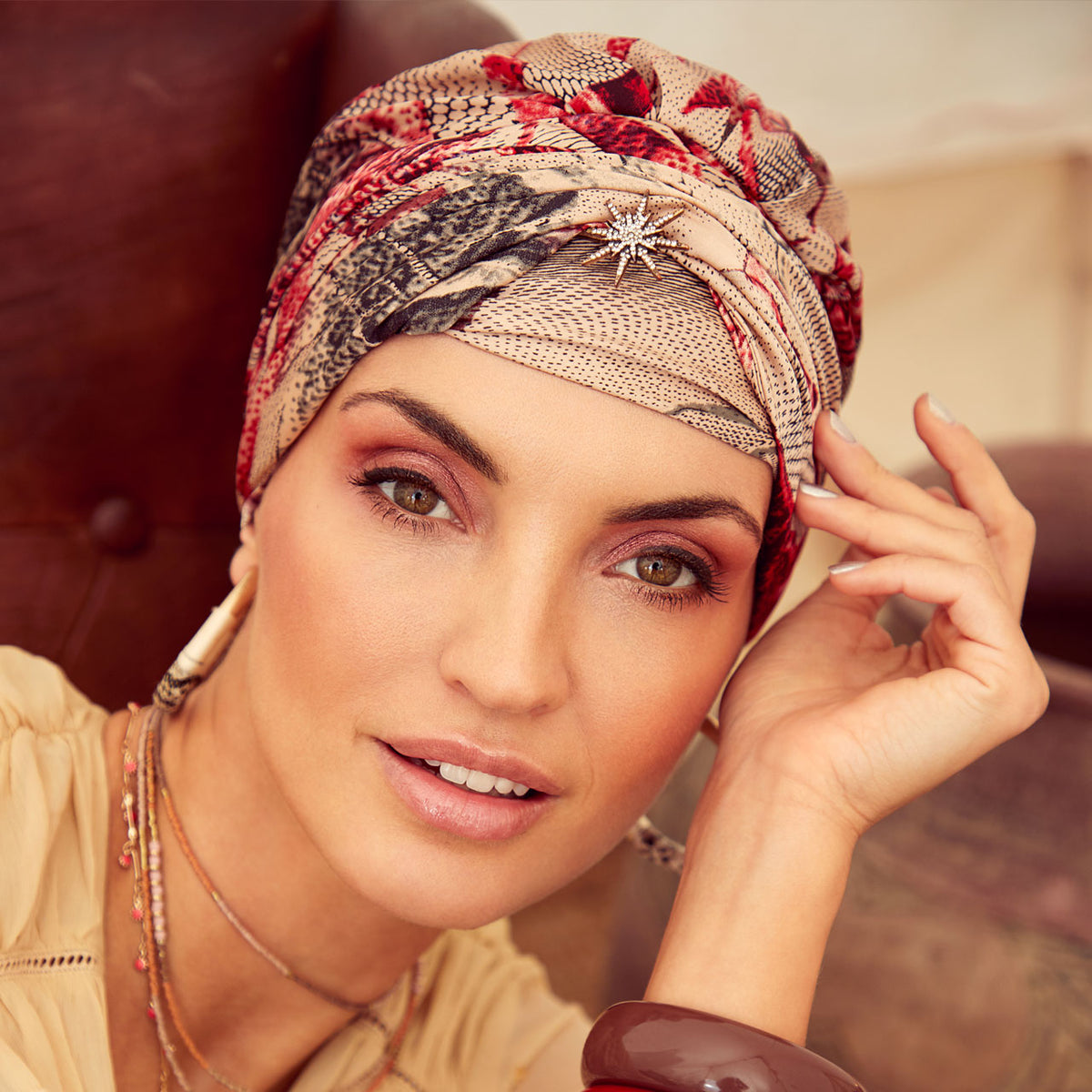 HocSapphire Turban - Printed 0784 Flowerpot Red