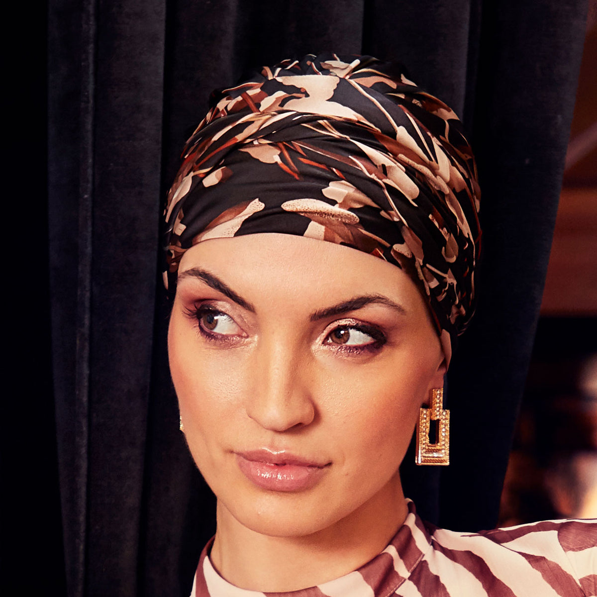 HocSapphire Turban - Printed 0830 Black with Cotton Grass