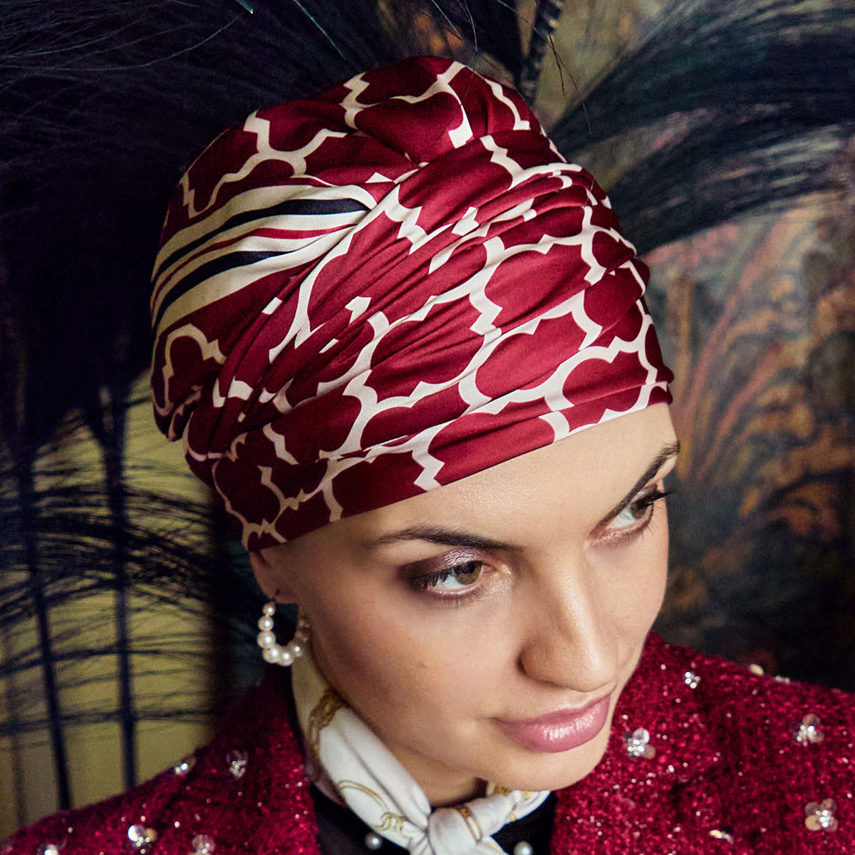 HocSapphire Turban - Printed 4056 Morocan Red
