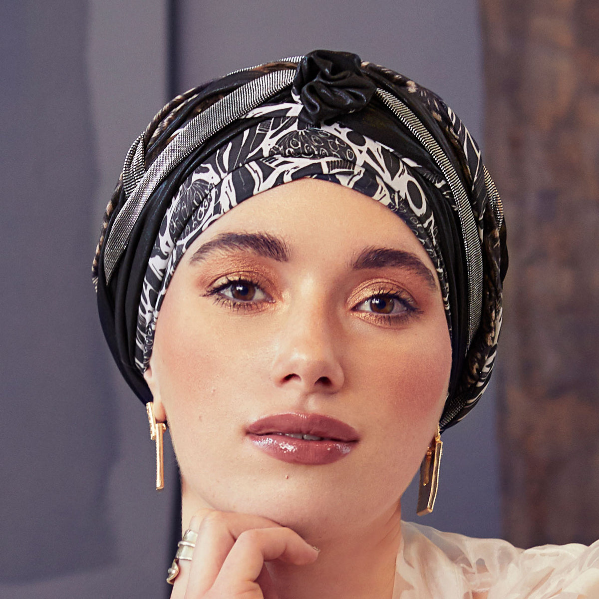 HocScarlett Turban Set - Printed 0745 Floral Wood &amp; Shiny Mix