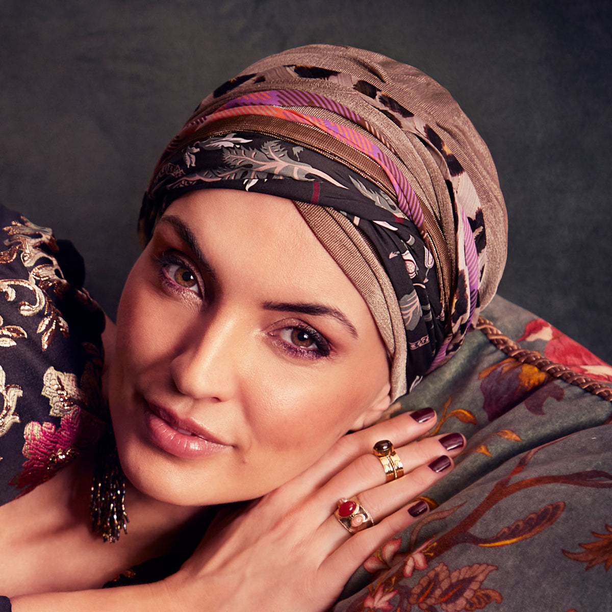 HocScarlett Turban Set - Printed 0838 Dark Beige &amp; Exotic Mix