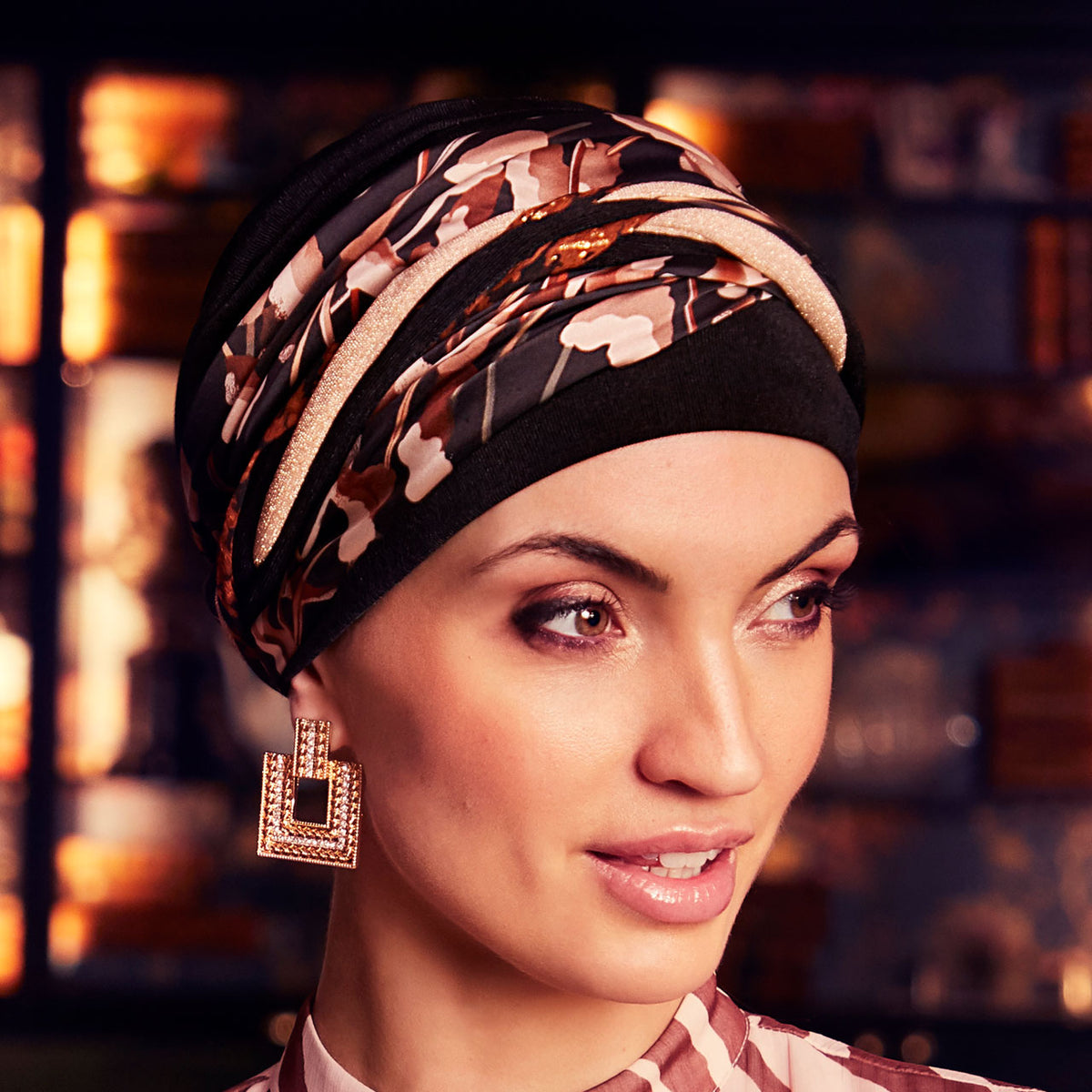 HocScarlett Turban Set - Printed 0843 Black &amp; Cotton Grass Mix