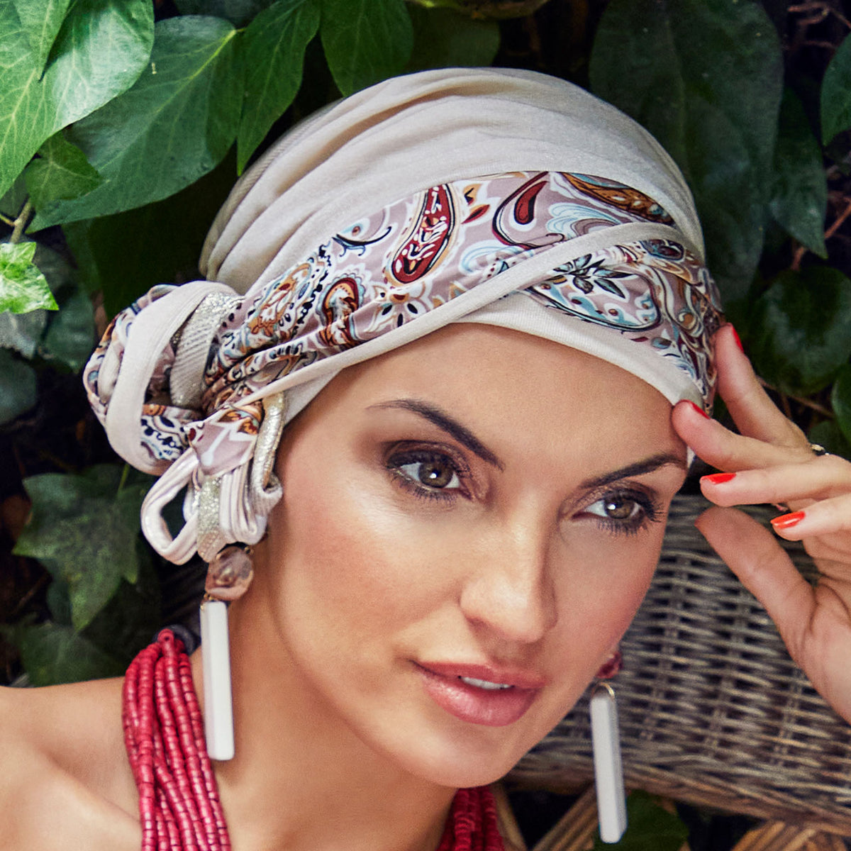 HocScarlett Turban Set - Printed 0862 Chalk &amp; Rose Paisley Mix