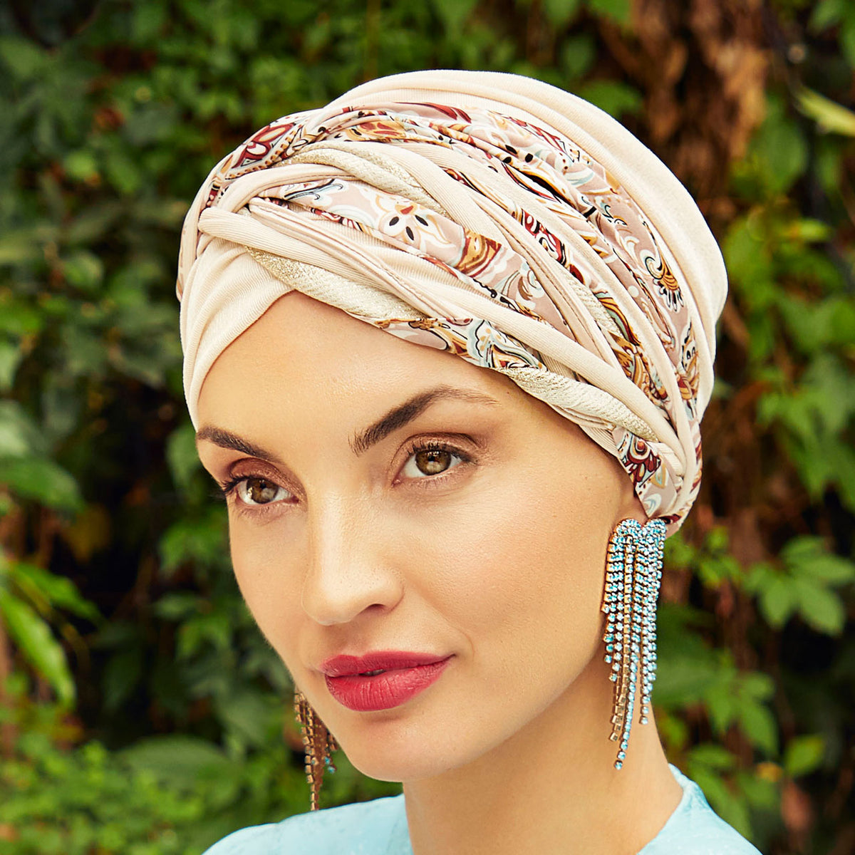 HocScarlett Turban Set - Printed 0862 Chalk &amp; Rose Paisley Mix