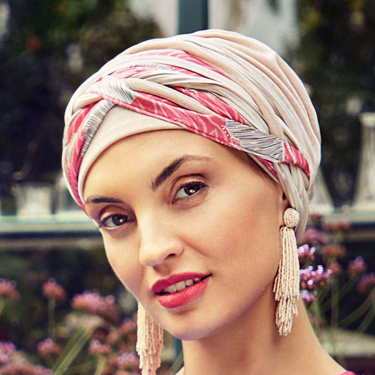 HocScarlett Turban Set - Printed 0865 Soft Beige &amp; Red Glam Mix