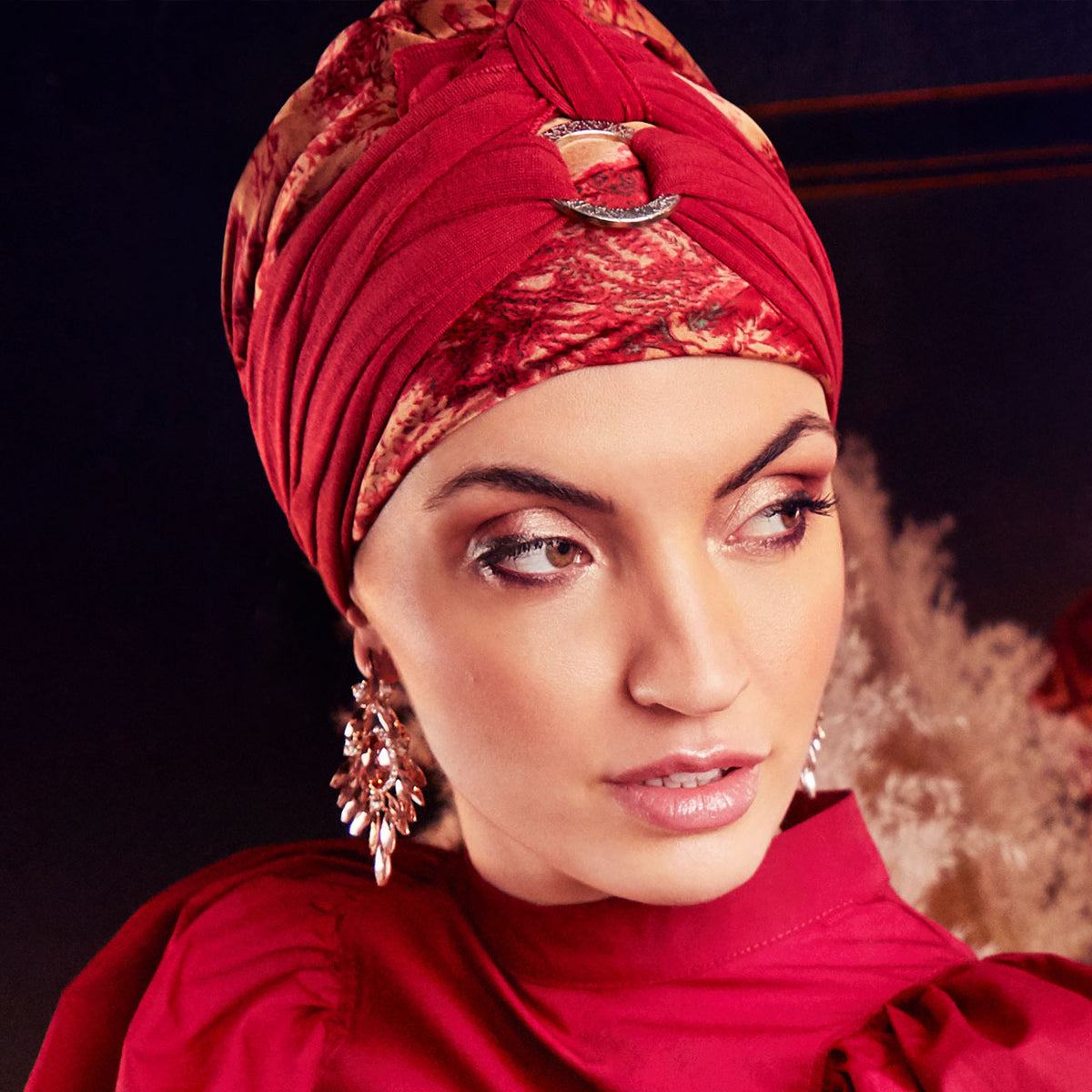 HocSienna Turban Set - Printed 0828 Oriental Red