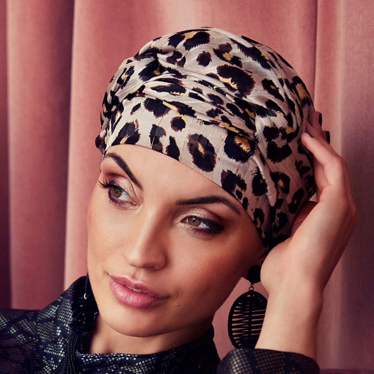 HocAmber Turban Set - Printed 0831 Gold Glitter Leo