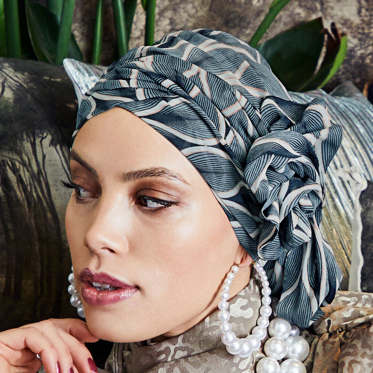 HocJuvela Turban Set - Printed 4019 Peacock Leaf