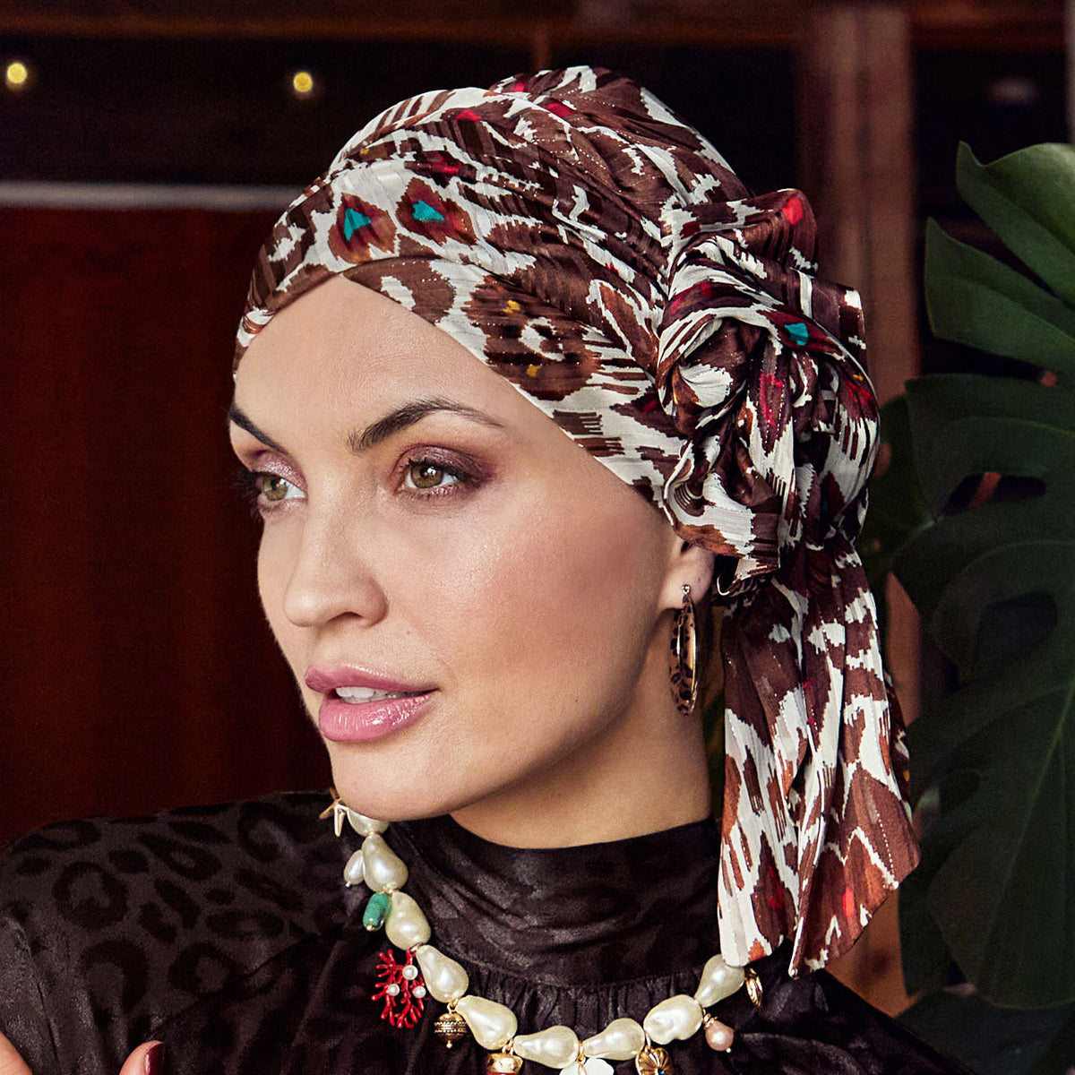 HocJuvela Turban Set - Printed 4053 Tribal Brown