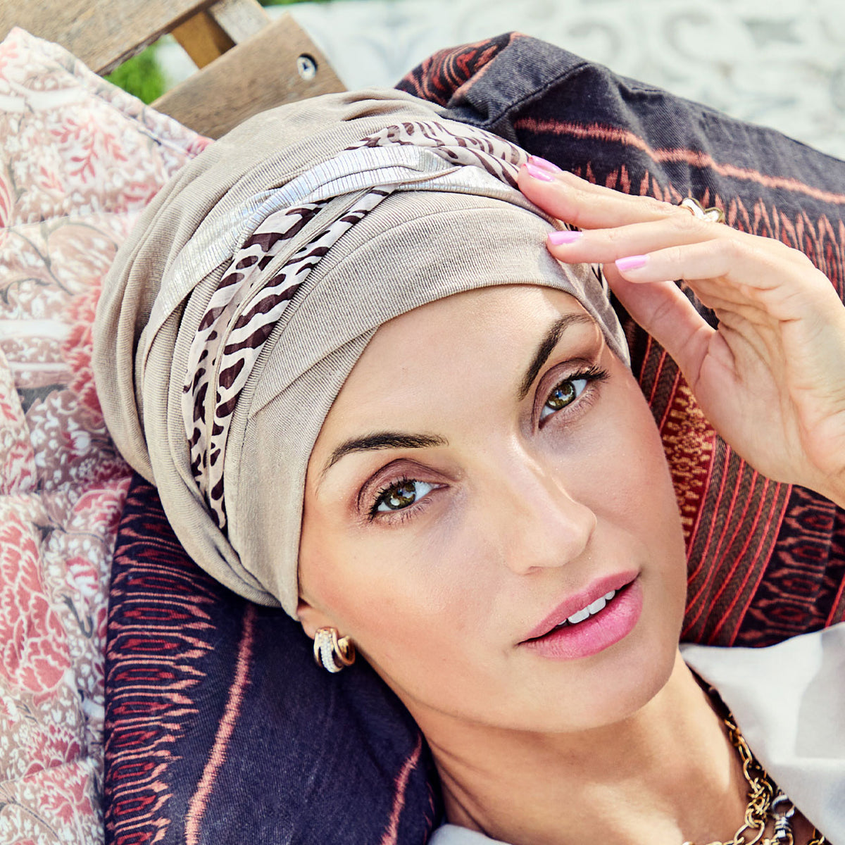 HocPerla - Boho Turban Set 4108 Taupe Tiger