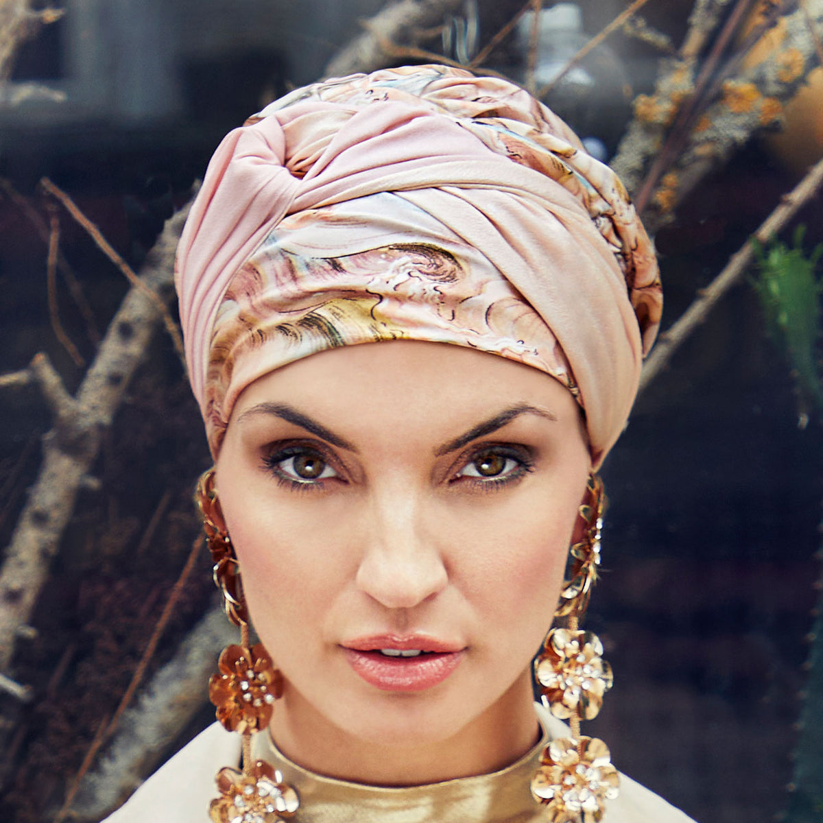 HocAvalon Turban Set - Printed 0920 Soft Pastel Rose